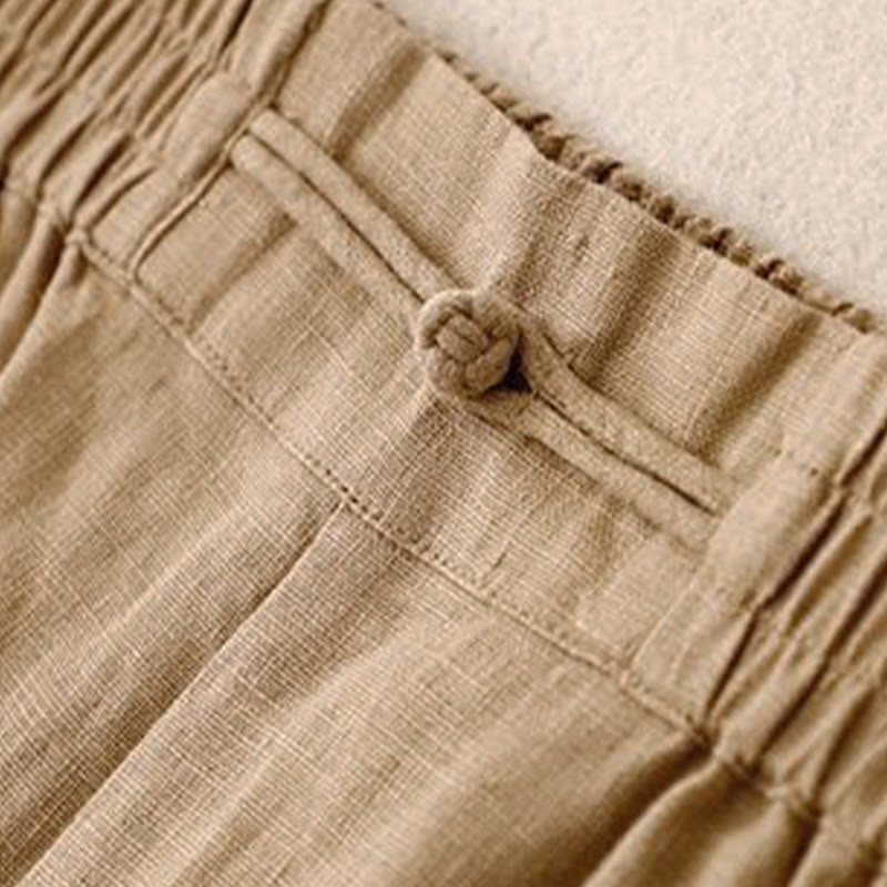 Buddha Stonesデイリー 無地 伸縮性ウエストバンド カエルボタン コットン レディース ワイドレッグパンツ ポケット付き - image 4