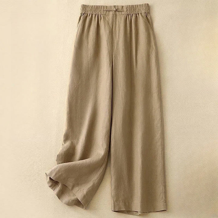 Buddha Stonesデイリー 無地 伸縮性ウエストバンド カエルボタン コットン レディース ワイドレッグパンツ ポケット付き - 金 - US12、 UK/AU16、 EU44 (3XL) - image 3