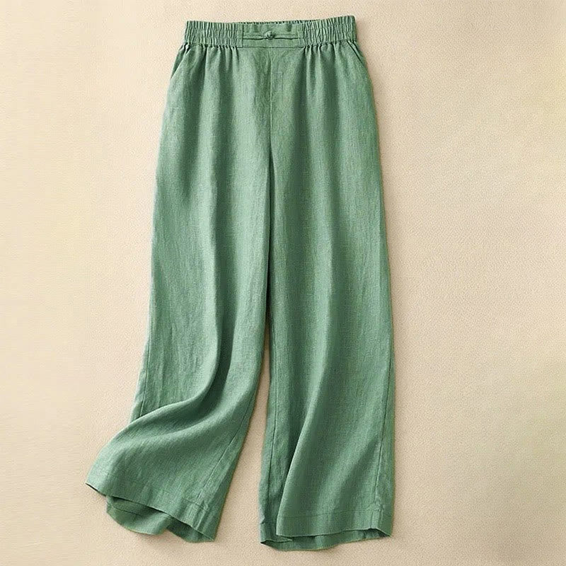 Buddha Stonesデイリー 無地 伸縮性ウエストバンド カエルボタン コットン レディース ワイドレッグパンツ ポケット付き - ミディアムスプリンググリーン - US12、 UK/AU16、 EU44 (3XL) - image 0