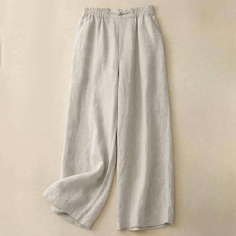 Buddha Stones多用途 無地 伸縮性ウエストバンド フロッグボタン コットン レディース ワイドレッグパンツ ポケット付き - ベージュ - US12、 UK/AU16、 EU44 (3XL) - image 11