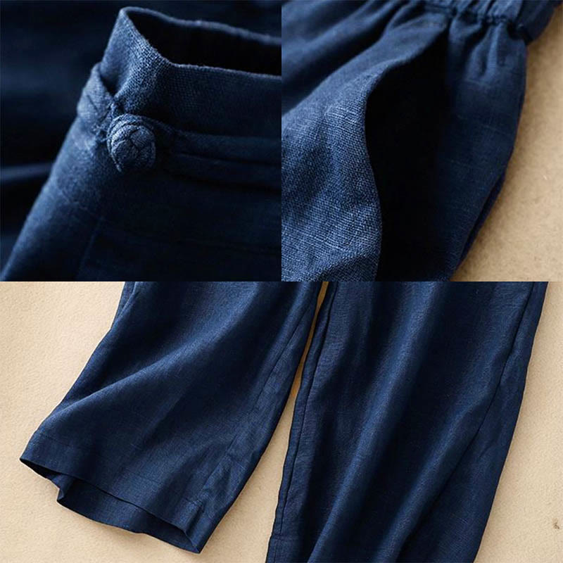 Buddha Stonesデイリー 無地 伸縮性ウエストバンド カエルボタン コットン レディース ワイドレッグパンツ ポケット付き - image 9