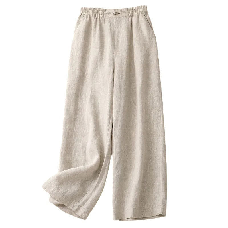 Buddha Stonesデイリー 無地 伸縮性ウエストバンド カエルボタン コットン レディース ワイドレッグパンツ ポケット付き - image 16