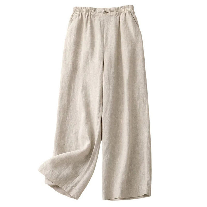 Buddha Stonesデイリー 無地 伸縮性ウエストバンド カエルボタン コットン レディース ワイドレッグパンツ ポケット付き - image 16