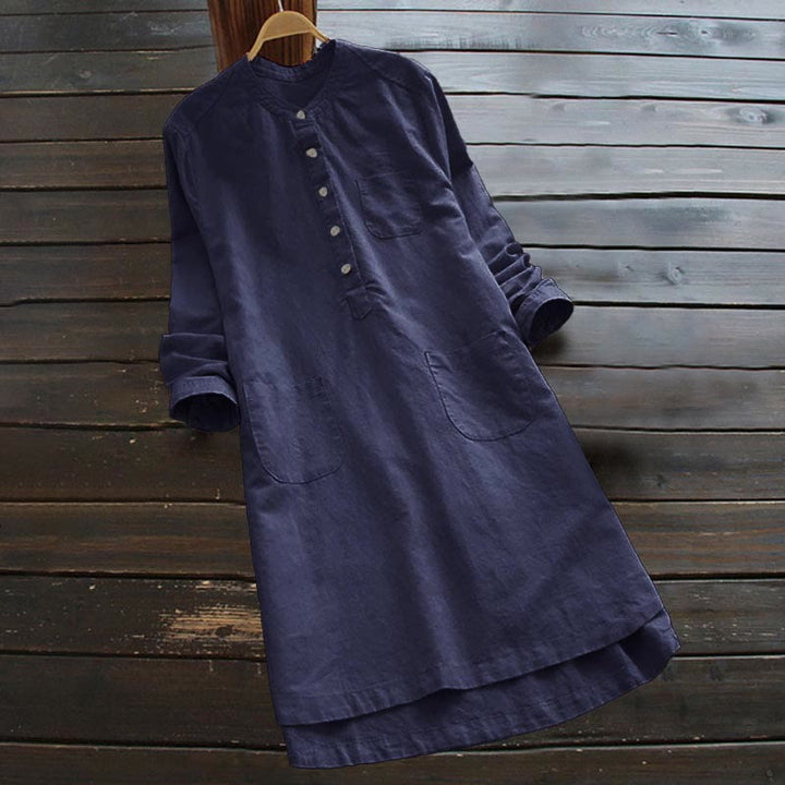 Buddha Stones無地ボタン 長袖 レディース シャツ ポケット付き - 海軍 - US16、 UK/AU20、 EU48 (5XL) - image 14