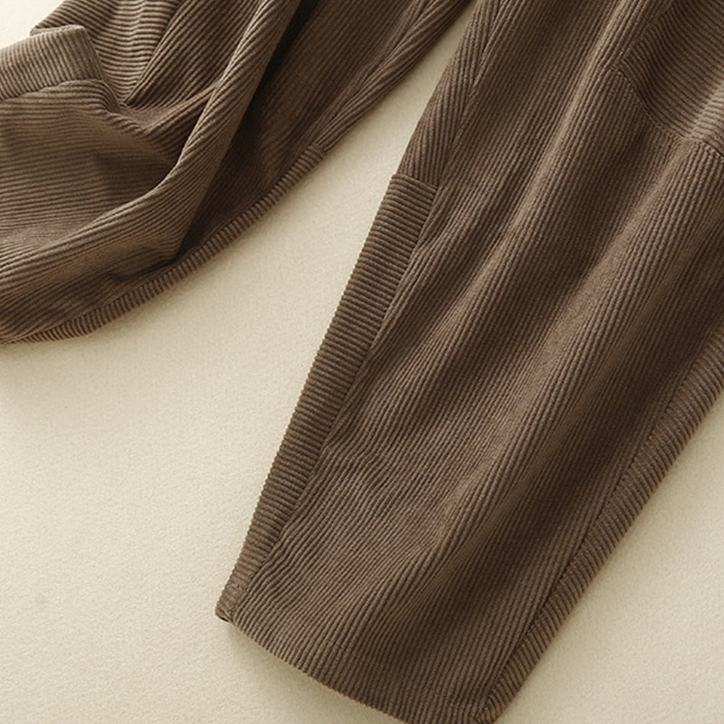 Buddha Stones Commute ヴィンテージプレーン レディース コーデュロイ ポリエステル ハーレムパンツ ポケット付き - image 2