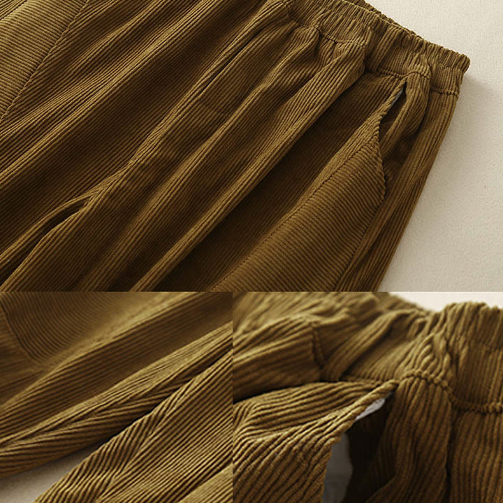 Buddha Stones Commute ヴィンテージプレーン レディース コーデュロイ コットン ハーレムパンツ ポケット付き - image 21