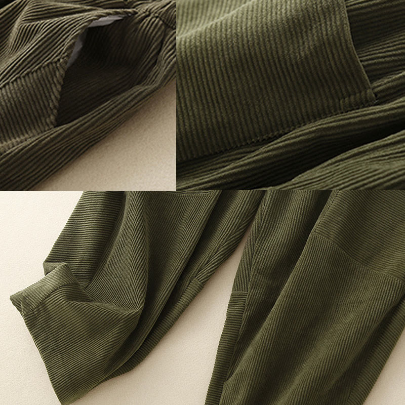 Buddha Stones Commute ヴィンテージプレーン レディース コーデュロイ ポリエステル ハーレムパンツ ポケット付き - image 9