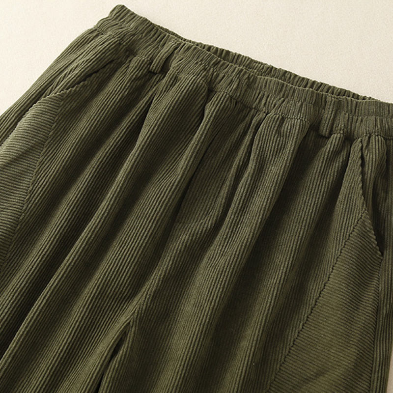 Buddha Stones Commute ヴィンテージプレーン レディース コーデュロイ コットン ハーレムパンツ ポケット付き - image 5