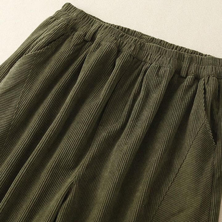 Buddha Stones Commute ヴィンテージプレーン レディース コーデュロイ コットン ハーレムパンツ ポケット付き - image 5
