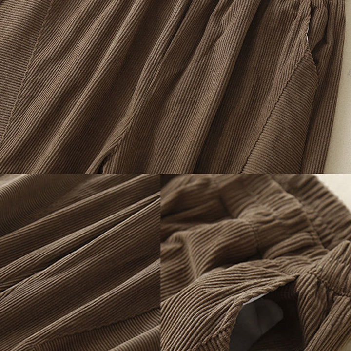 Buddha Stones Commute ヴィンテージプレーン レディース コーデュロイ ポリエステル ハーレムパンツ ポケット付き - image 3