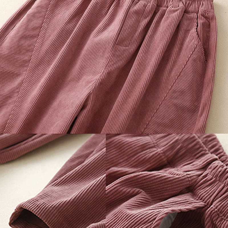 Buddha Stones Commute ヴィンテージプレーン レディース コーデュロイ ポリエステル ハーレムパンツ ポケット付き - image 17