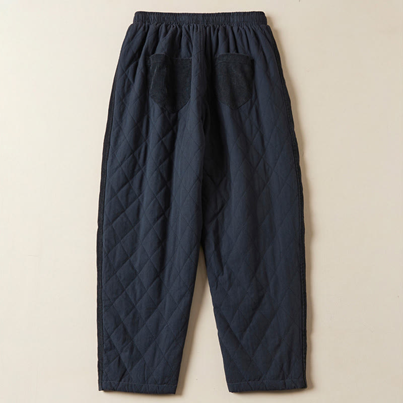 Buddha Stonesダイヤモンドキルティングデザイン サーマル レディース ハーレム コットンパンツ ポケット付き - image 1