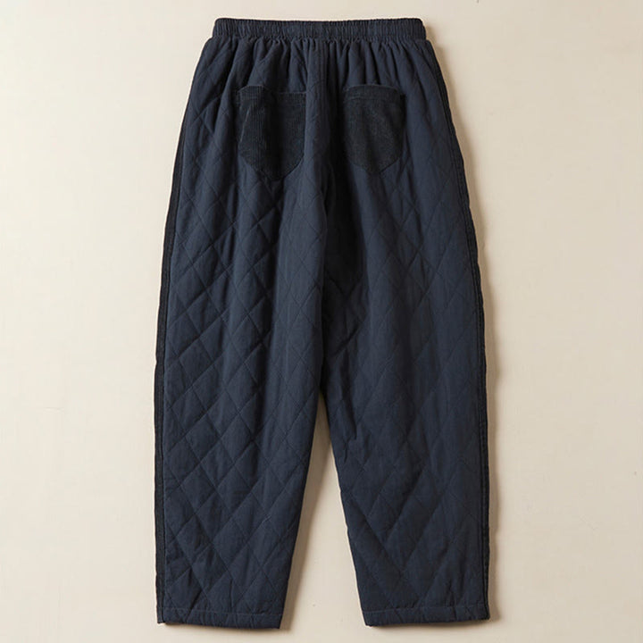 Buddha Stonesダイヤモンドキルティングデザイン サーマル レディース ハーレム コットンパンツ ポケット付き - image 1