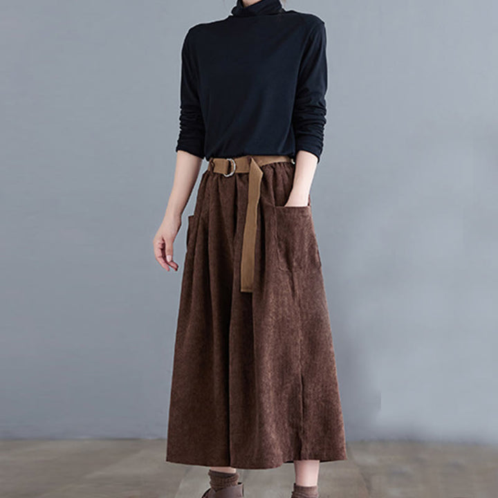 Buddha Stonesレトロ レディース ワイドレッグ 7-8丈 コーデュロイパンツ ポケット付き ベルト付き - image 19