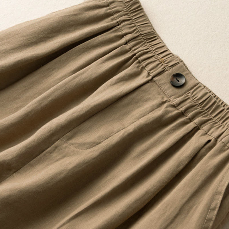 Buddha Stones夏用 カジュアル 無地 ボタン付き コットンリネン レディース ショートパンツ ポケット付き - image 1