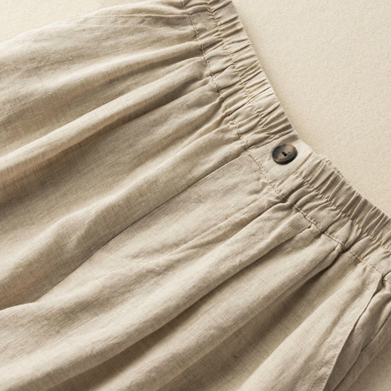 Buddha Stones夏 カジュアル 無地 ジッパーボタン コットンリネン レディース ショートパンツ ポケット付き - image 7