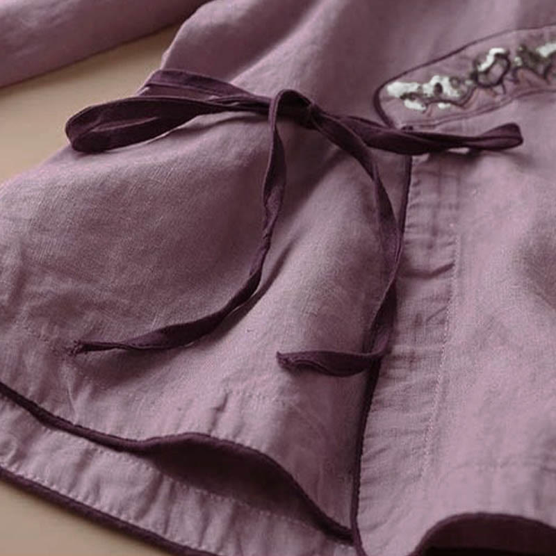 Buddha Stonesカジュアル 刺繍 花 斜め襟 ストラップ 長袖 コットン レディース シャツ - image 8