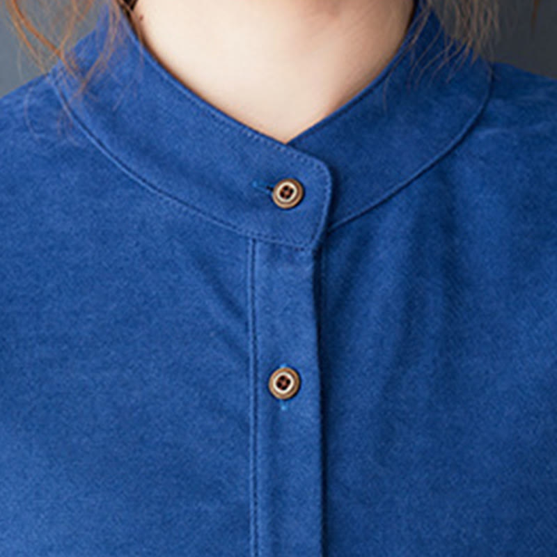 Buddha Stonesの無地ボタンデザイン サーマルコットンリネン 長袖ミディドレス ポケット付き - image 16