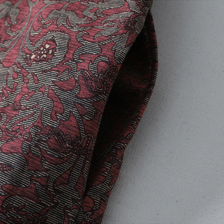 Buddha Stonesブラウンプリント 花柄 ラペル コットンリネン 長袖 ミディドレス ポケット付き - image 7