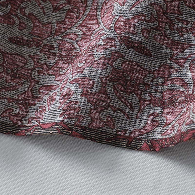 Buddha Stonesブラウンプリント 花柄 ラペル コットンリネン 長袖 ミディドレス ポケット付き - image 11