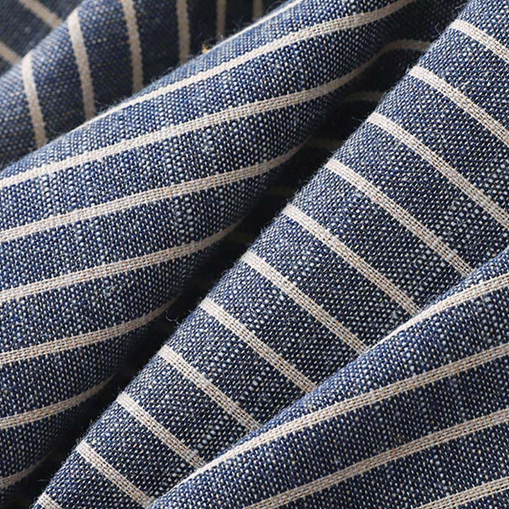 Buddha Stones LightSteelBlue ホワイトストライプ 長袖 ラペル コットンリネン ミディドレス ポケット付き - image 6