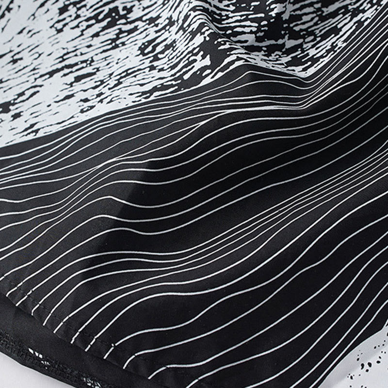 Buddha Stonesプリントの不規則なラインが特徴的な長袖レースアップラペルコットンミディドレス（ポケット付き） - image 8