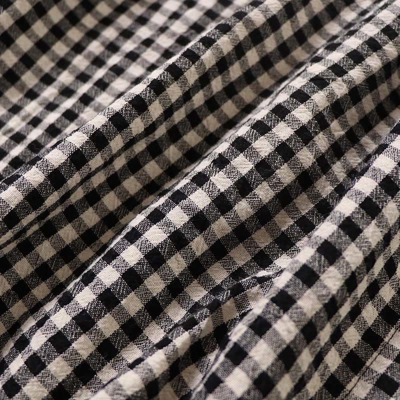 Buddha Stones長袖 チェック柄 シンプルボタン フリルデザイン コットンリネン ミディドレス ポケット付き - image 16