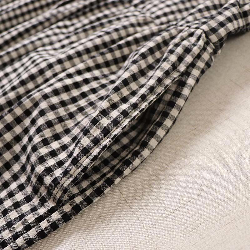 Buddha Stones長袖 チェック柄 シンプルボタン フリルデザイン コットンリネン ミディドレス ポケット付き - image 18