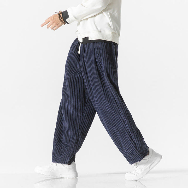 Buddha Stonesレトロ 冬 無地 メンズ ドローストリング コーデュロイ ハーレムパンツ ポケット付き - image 21