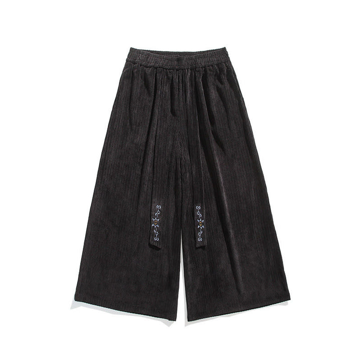 Buddha Stonesカジュアル刺繍 ドローストリングデザイン メンズ コーデュロイ ワイドレッグパンツ ポケット付き - image 21