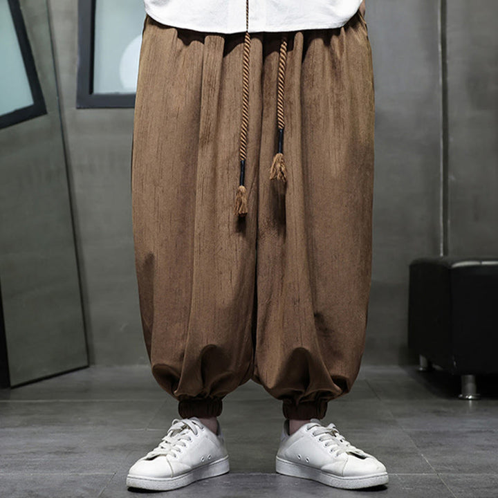 Buddha Stonesカジュアル デイリー ピュアカラー ドローストリングデザイン メンズ ハーレムパンツ ポケット付き - image 11