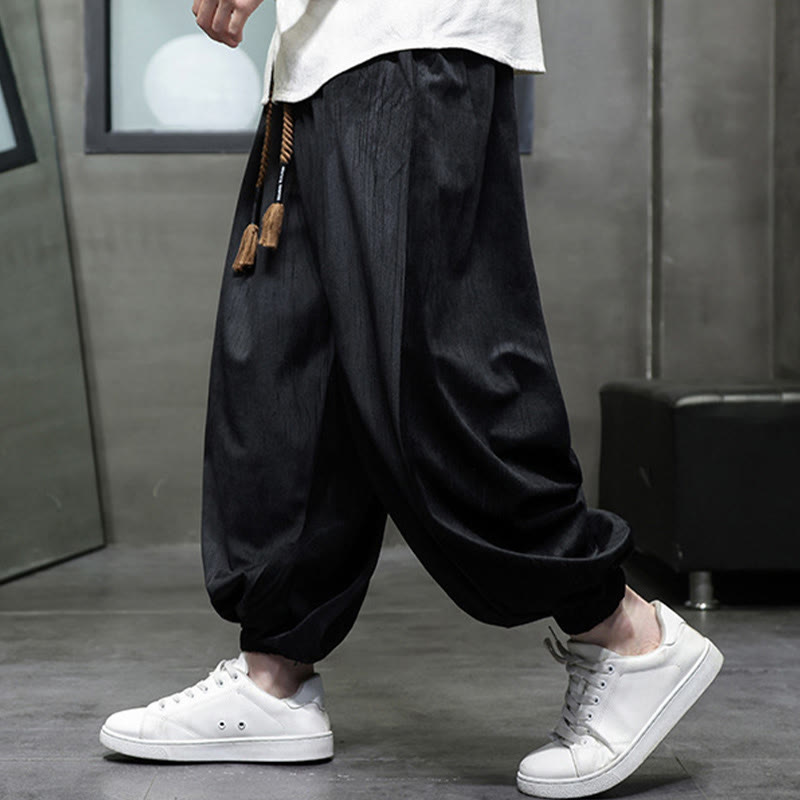 Buddha Stonesカジュアル デイリー ピュアカラー ドローストリングデザイン メンズ ハーレムパンツ ポケット付き - image 7