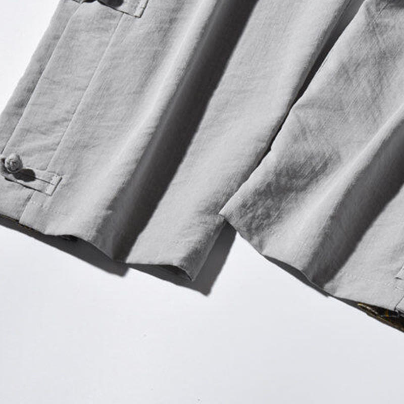 Buddha Stonesカジュアルパッチワーククレーン柄カエルボタンデザインメンズワイドレッグパンツポケット付き - image 29