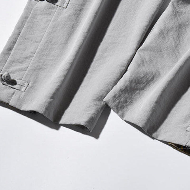 Buddha Stonesカジュアルパッチワーククレーン柄カエルボタンデザインメンズワイドレッグパンツポケット付き - image 29