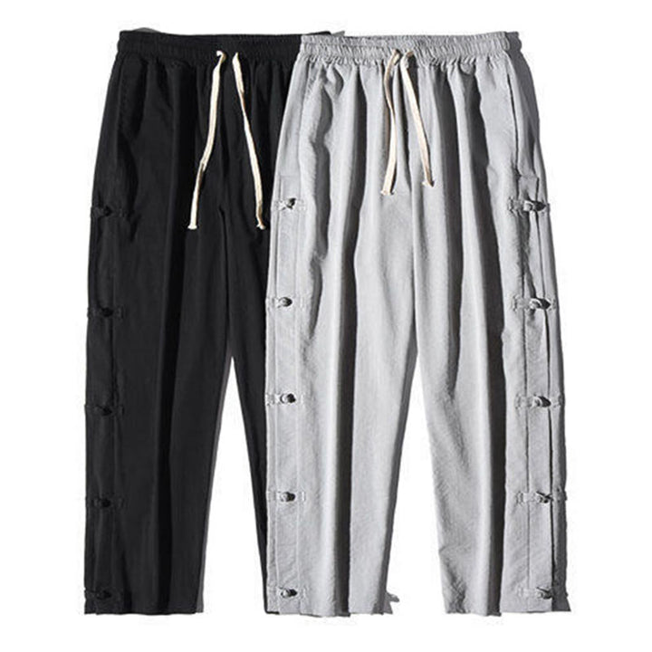 Buddha Stonesカジュアルパッチワーククレーン柄カエルボタンデザインメンズワイドレッグパンツポケット付き - image 30