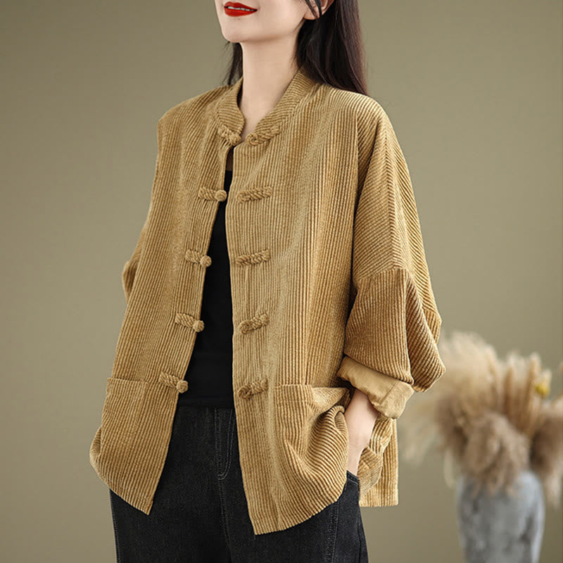 Buddha Stonesフロッグボタン スタンドカラー レディース コーデュロイ ジャケット - ゴールデンロッド - US14、 UK/AU18、 EU46 (2XL) - image 0