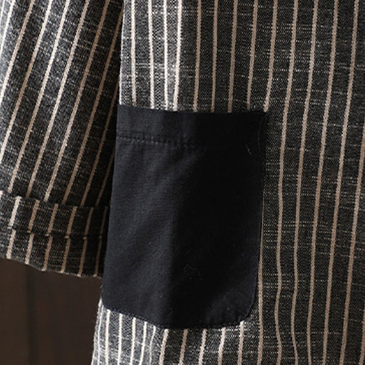 Buddha Stonesスプライシングストライプ レディース コットンリネン ジャケット ポケット付き - image 3