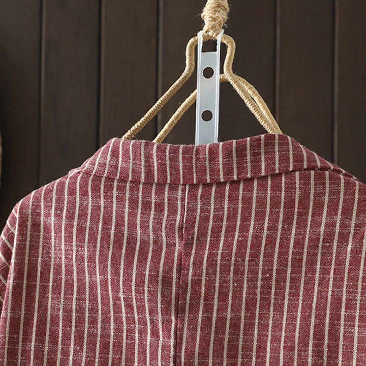 Buddha Stonesスプライシングストライプ レディース コットンリネン ジャケット ポケット付き - image 11