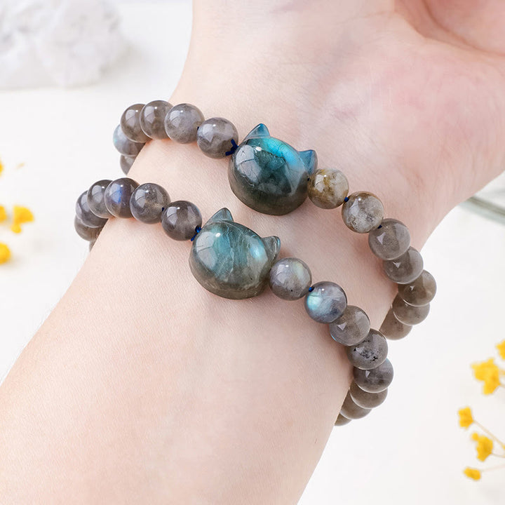 Buddha Stones天然ラブラドライト猫の頭モチーフのヒーリングチェンジブレスレット - image 5