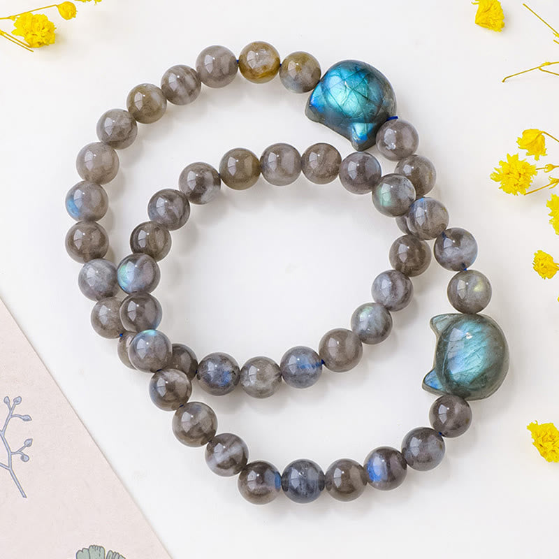 Buddha Stones天然ラブラドライト猫の頭モチーフのヒーリングチェンジブレスレット - image 7