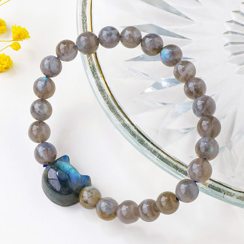 Buddha Stones天然ラブラドライト猫の頭モチーフのヒーリングチェンジブレスレット - image 3