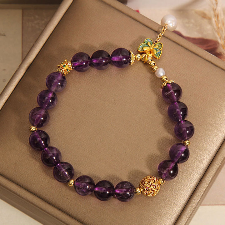 Buddha Stones天然アメジスト アンバー グリーンバタフライ ヒーリングブレスレット - image 5