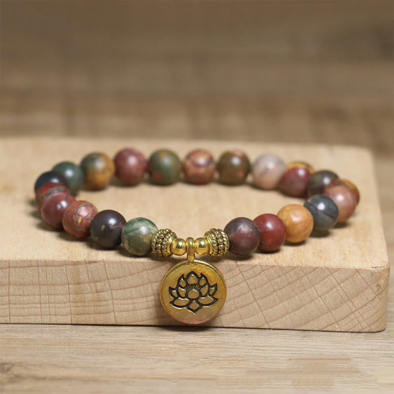 Buddha Stones天然 カラフル エンペラーストーン 蓮柄 抗ストレスブレスレット - エンペラーストーン（手首周り：15～17cm） - image 0