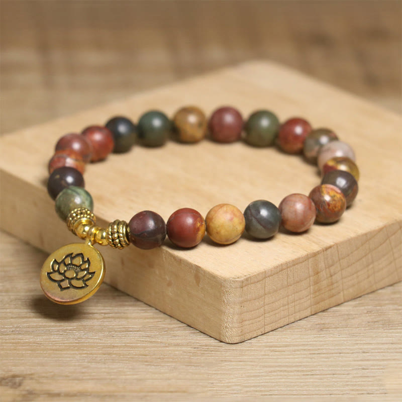 Buddha Stones天然 カラフル エンペラーストーン 蓮柄 抗ストレスブレスレット - image 1