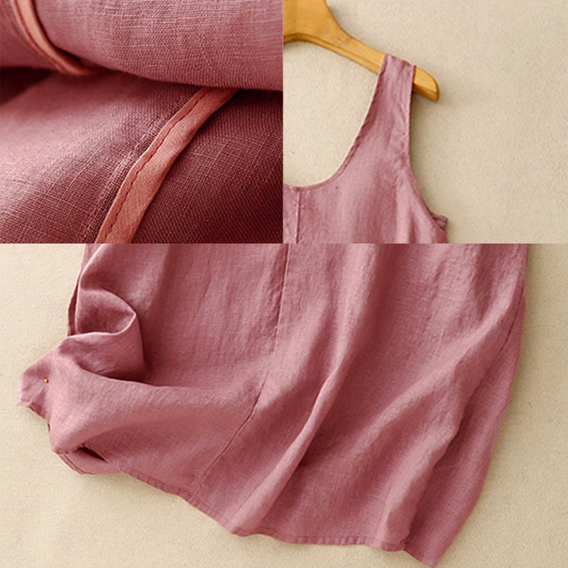 Buddha Stonesサマー デイリーカジュアル ピュアカラー クルーネック シンプルデザイン ノースリーブ ミディドレス - image 3