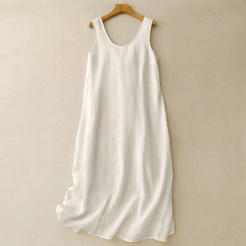 Buddha Stonesサマー デイリーカジュアル ピュアカラー クルーネック シンプルデザイン ノースリーブ ミディドレス - フローラルホワイト - US14、 UK/AU18、 EU46 (2XL) - image 7