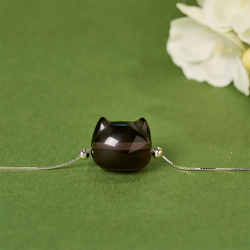 Buddha Stones925スターリングシルバー 猫 天然氷オブシディアン幸運を呼ぶブレスレット - image 2