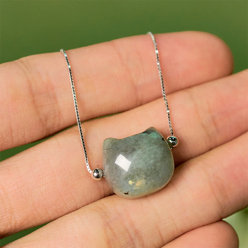 Buddha Stones 925スターリングシルバー 顔のない猫の頭 天然ラブラドライト ヒーリングブレスレット - image 9