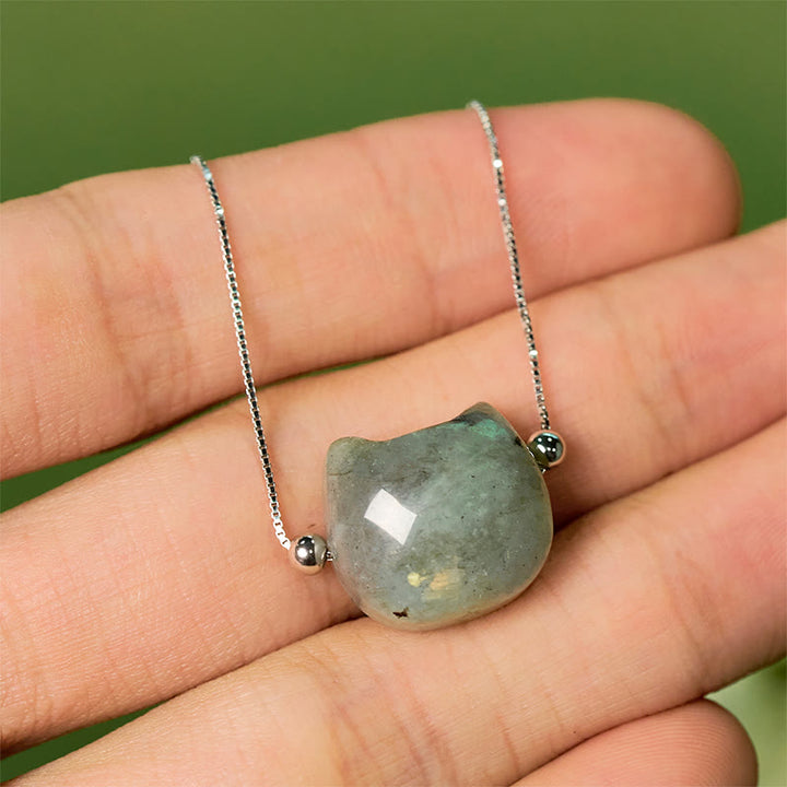 Buddha Stones 925スターリングシルバー 顔のない猫の頭 天然ラブラドライト ヒーリングブレスレット - image 9