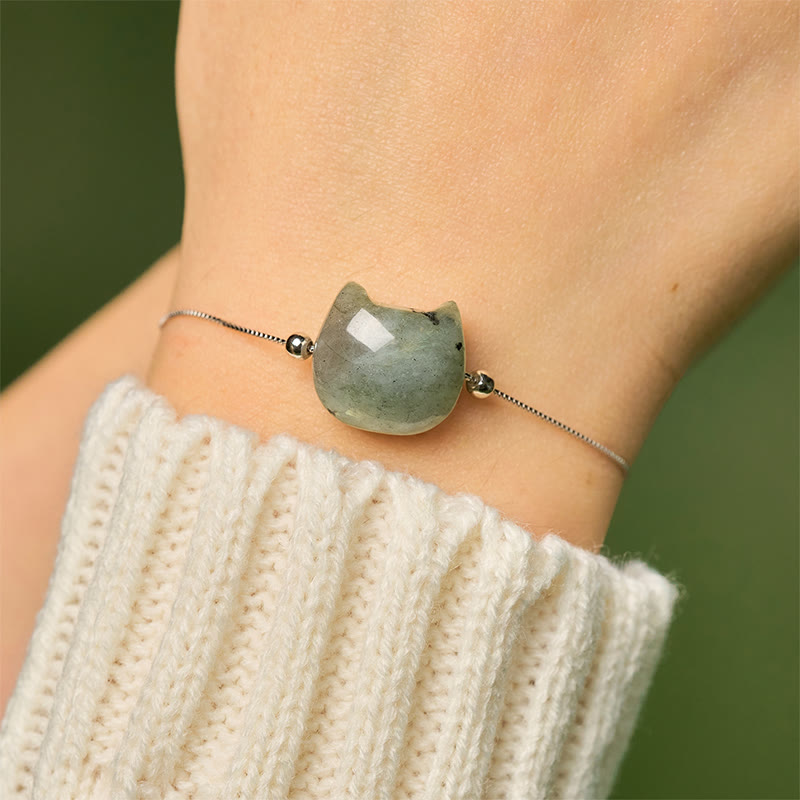 Buddha Stones 925スターリングシルバー 顔のない猫の頭 天然ラブラドライト ヒーリングブレスレット - image 4